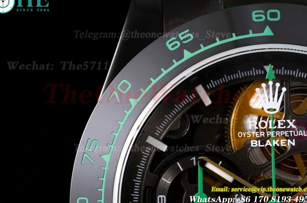 N6F Skeleton DLC Rubber 40mm Green RU DD4130 Dial Blaken On Daytona 0328